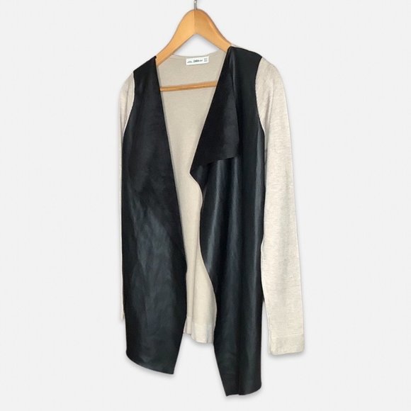 ZARA faux leather waterfall front open cardigan - Picture 2 of 3